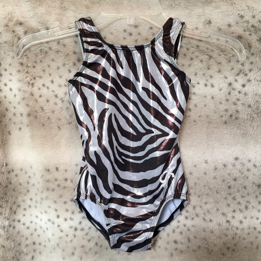 GK Elite Black & Silver Zebra Print Leotard
